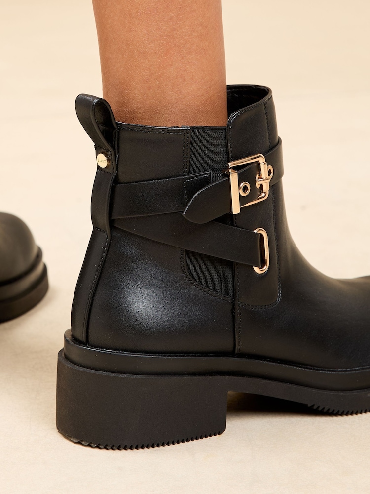 Lipsy Black Wide Fit Chunky Multi Strap Faux Leather Buckle Faux Leather Ankle Boots - Image 4 of 4