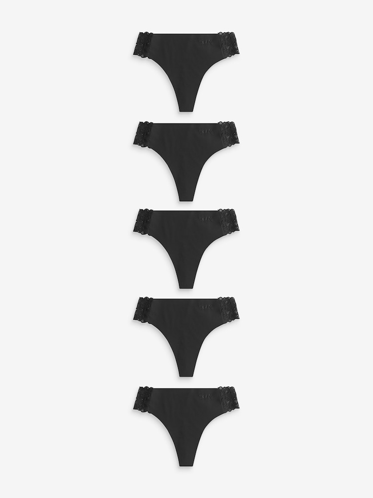 Boux Avenue Talulla MF & Lace Black Thongs 5 Pack - Image 1 of 5