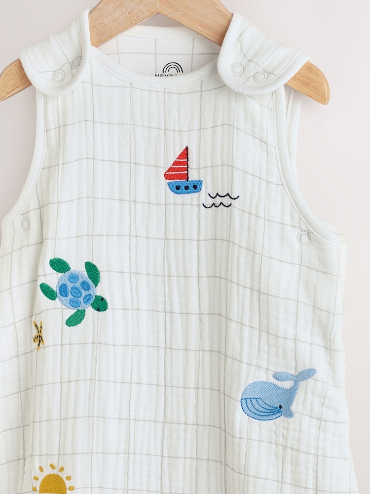 Sea Embroidery Muslin 1 Tog Baby 100% Cotton Sleep Bag - Image 5 of 8
