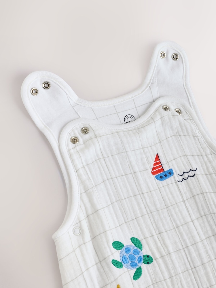 Sea Embroidery Muslin 1 Tog Baby 100% Cotton Sleep Bag - Image 6 of 8