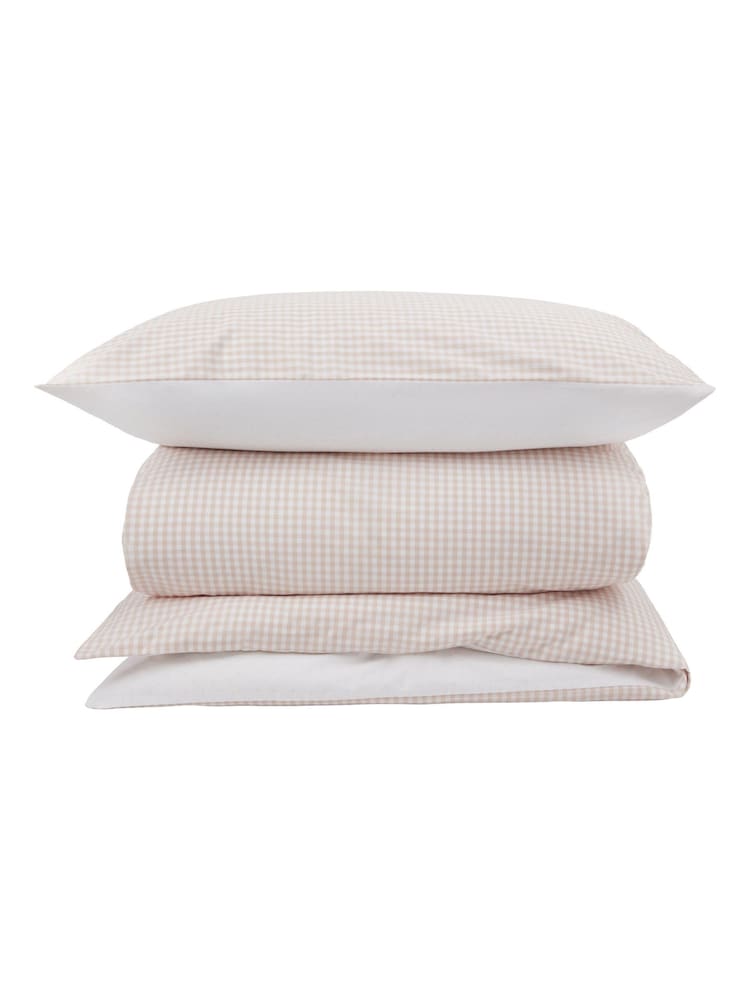The White Company Pink 100%  Cotton Reversible Gingham Single Set - Image 1 of 2