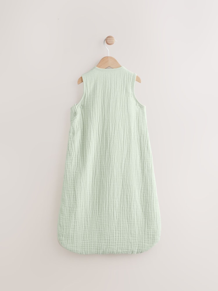 Green Muslin 1 Tog Baby 100% Cotton Sleep Bag - Image 2 of 9