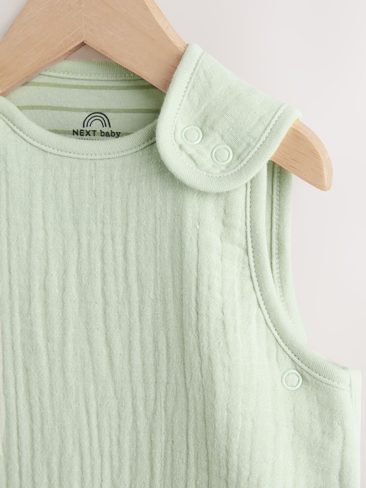 Green Muslin 1 Tog Baby 100% Cotton Sleep Bag - Image 5 of 9