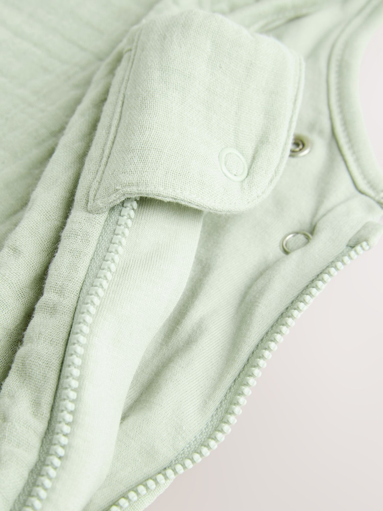 Green Muslin 1 Tog Baby 100% Cotton Sleep Bag - Image 7 of 9