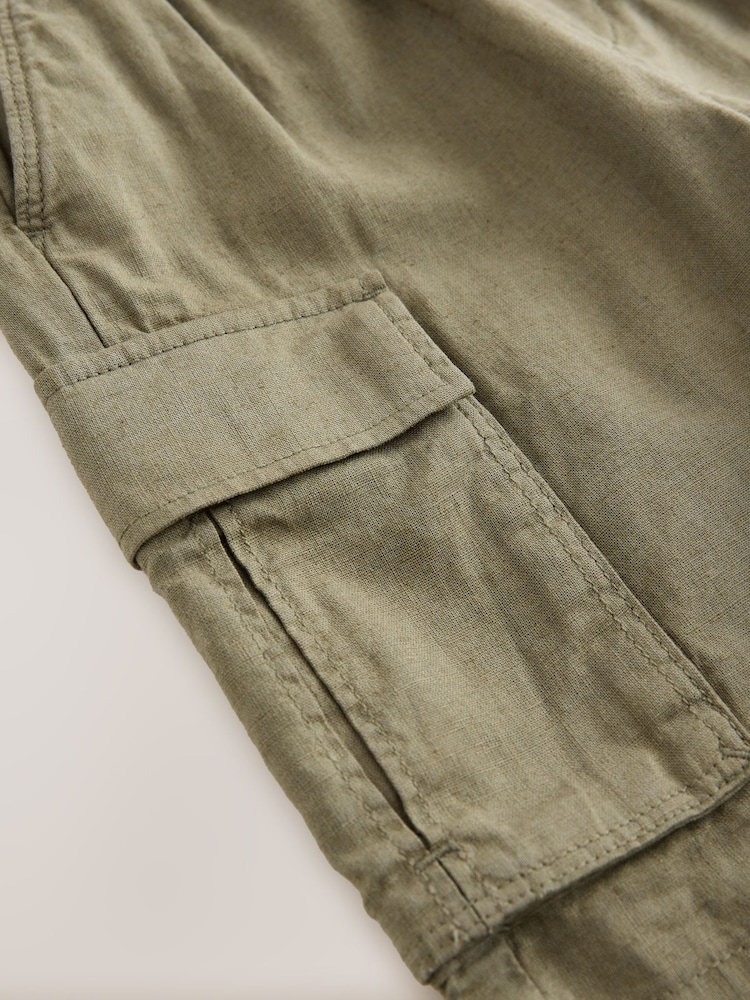 Khaki Green Linen Cargo Shorts (3-16yrs) - Image 8 of 8