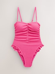 Pink Crinkle Frill Leg Shaping Tummy Control Bandeau Swimsuit - Image 7 of 7