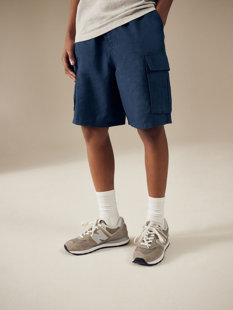 Blue Linen Cargo Shorts (3-16yrs) - Image 1 of 7
