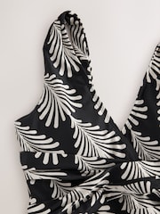 Black/Cream Fan Print Plunge Tummy Control Swimsuit - Image 7 of 8