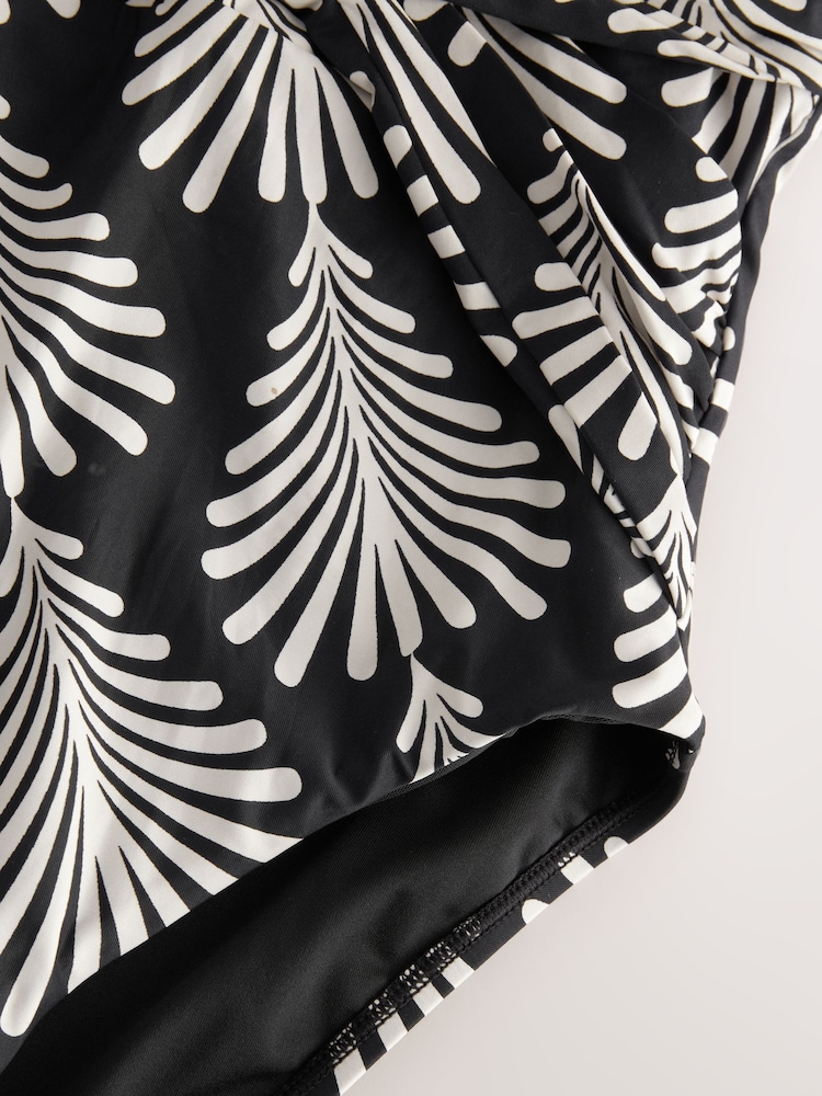 Black/Cream Fan Print Plunge Tummy Control Swimsuit - Image 8 of 8