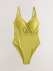 Lime Green Plaited Belt Tummy Control Plunge Wrap Swimsuit - Image 7 of 10