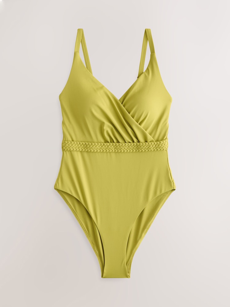 Lime Green Plaited Belt Tummy Control Plunge Wrap Swimsuit - Image 7 of 10
