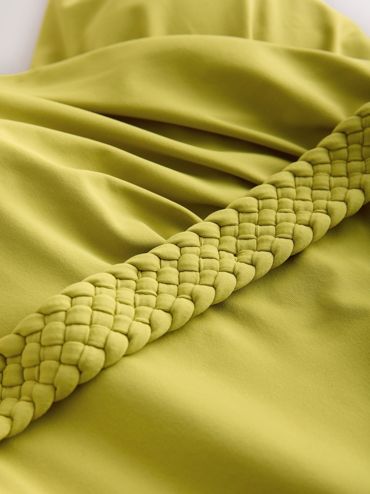 Lime Green Plaited Belt Tummy Control Plunge Wrap Swimsuit - Image 9 of 10