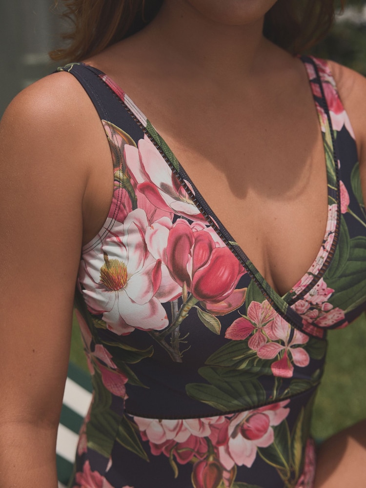 Navy/Pink Floral Kew Collection Ladder Insertt Wrap Tummy Control Swimsuit - Image 4 of 4