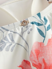 Navy/Cream/Coral Floral Print Tummy Control Contrast Strap Bandeau Swimsuit - Image 8 of 8
