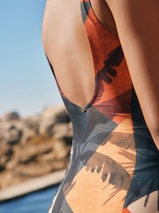 Navy/Rust Red Palm Tummy Control Scoop Swimsuit - Image 5 of 8