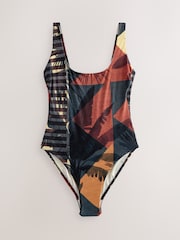 Navy/Rust Red Palm Tummy Control Scoop Swimsuit - Image 6 of 8