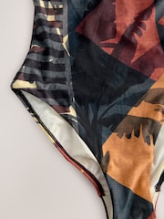 Navy/Rust Red Palm Tummy Control Scoop Swimsuit - Image 7 of 8