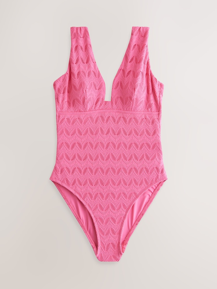 Pink Lace Plunge Shaping Tummy Control Swimsuit - Image 5 of 8
