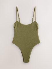 Vert kaki Vert effet froissé - Self Maillot de bain gainant à encolure montante - Image 3 of 6