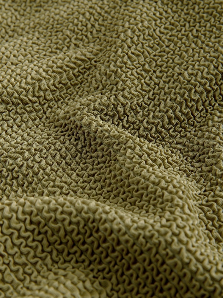 Vert kaki Vert effet froissé - Self Maillot de bain gainant à encolure montante - Image 5 of 6