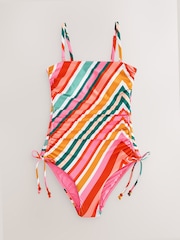 Bright Multicolour Stripe Bandeau Ruched Leg Tummy Control Shaping Swimsuit - Image 7 of 9