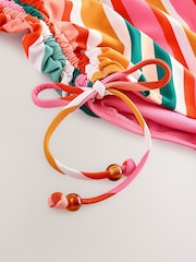 Bright Multicolour Stripe Bandeau Ruched Leg Tummy Control Shaping Swimsuit - Image 8 of 9