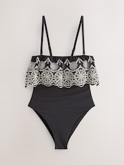 Black/Ecru Bandeau Embriodered Frill Tummy Shaping Control Swimsuit - Image 5 of 5