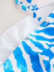White/Blue Zebra Bandeau Ruched Leg Tummy Control Shaping Swimsuit - Image 10 of 10