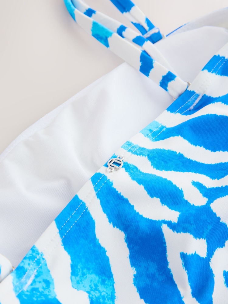 White/Blue Zebra Bandeau Ruched Leg Tummy Control Shaping Swimsuit - Image 10 of 10