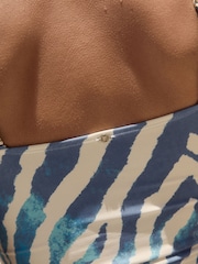 White/Blue Zebra Bandeau Ruched Leg Tummy Control Shaping Swimsuit - Image 6 of 6