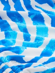 White/Blue Zebra Bandeau Ruched Leg Tummy Control Shaping Swimsuit - Image 8 of 10