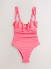 Coral Pink Frill Bandeau Tummy Control Swimsuit - Image 4 of 6