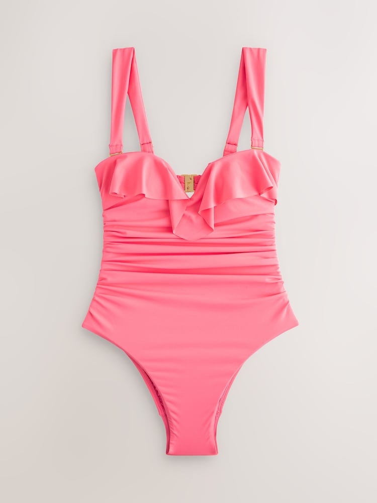Rose corail - Maillot de bain bandeau à volants pour le contrôle du ventre - Image 4 of 6