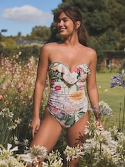 Kew Collection Ecru Floral Frill Bandeau Tummy Control Swimsuit - Image 1 of 5