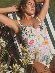 Kew Collection Ecru Floral Frill Bandeau Tummy Control Swimsuit - Image 3 of 5