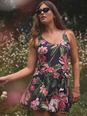 Kew Collection Navy Floral Shaping Tummy Control Skirted Swim Dress - Image 3 of 7