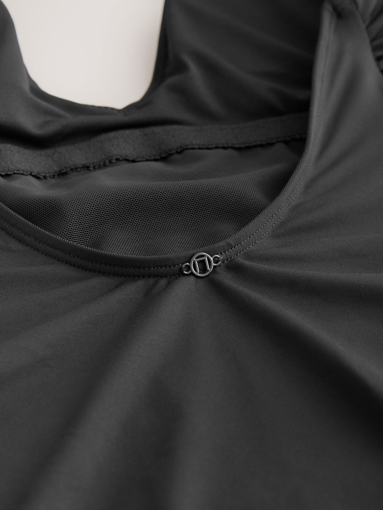 Black Palm Beaded Embroidered Tummy Control Plunge Swimsuit - Image 7 of 8