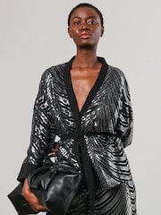 Religion Metallic Division Sequin Kaftan Jacket With Tie Belt - Image 2 of 6
