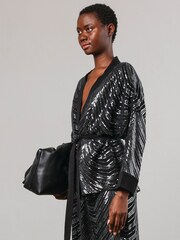 Religion Metallic Division Sequin Kaftan Jacket With Tie Belt - Image 4 of 6