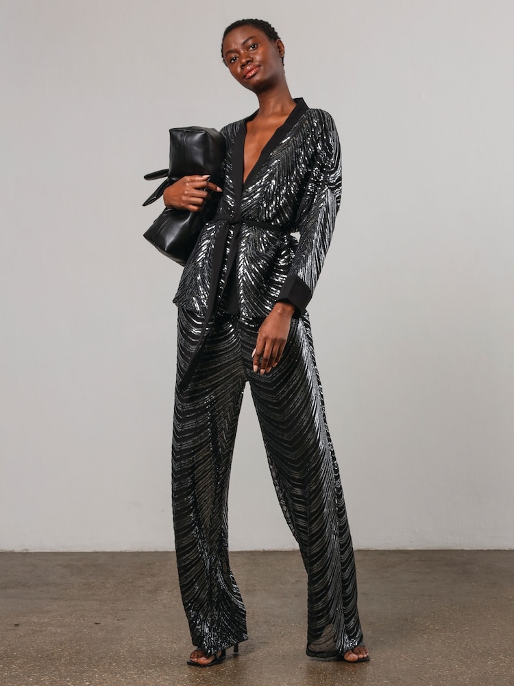 Religion Metallic Division Sequin Kaftan Jacket With Tie Belt - Image 6 of 6