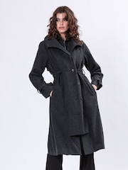 Religion Grey Limit Wool Mix Belted Coat With Zip up Funnel Collar and Draped Second Layer - Image 2 of 7