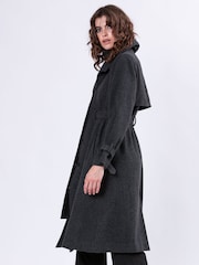 Religion Grey Limit Wool Mix Belted Coat With Zip up Funnel Collar and Draped Second Layer - Image 3 of 7