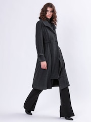 Religion Grey Limit Wool Mix Belted Coat With Zip up Funnel Collar and Draped Second Layer - Image 4 of 7