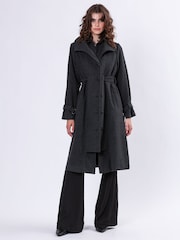 Religion Grey Limit Wool Mix Belted Coat With Zip up Funnel Collar and Draped Second Layer - Image 5 of 7