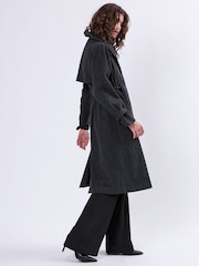 Religion Grey Limit Wool Mix Belted Coat With Zip up Funnel Collar and Draped Second Layer - Image 6 of 7