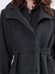 Religion Grey Limit Wool Mix Belted Coat With Zip up Funnel Collar and Draped Second Layer - Image 7 of 7
