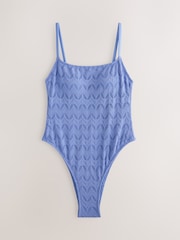 Blue Lace Tummy Control High Leg Scoop Swimsuit - Image 7 of 9