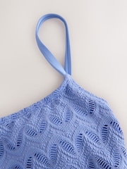 Blue Lace Tummy Control High Leg Scoop Swimsuit - Image 9 of 9