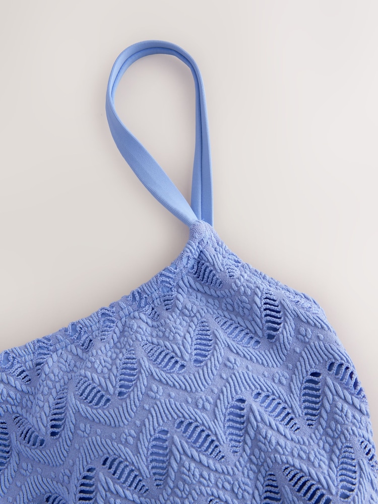 Blue Lace Tummy Control High Leg Scoop Swimsuit - Image 9 of 9