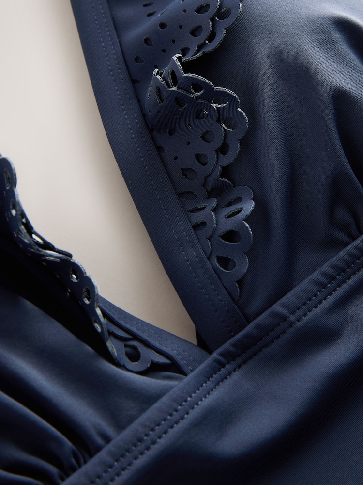 Navy Plunge Frill Laser Cut Tummy Control Swimsuit - Image 8 of 8